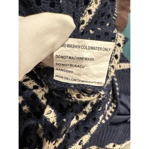 Solitaire Navy Blue/White Striped Crocheted 2-Piece Maxi Skirt & Top XL - Picture 10 of 14